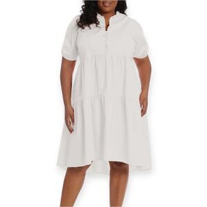 London Times womens short sleeve ruffle vneck tiered hi-low tent dress, 16W